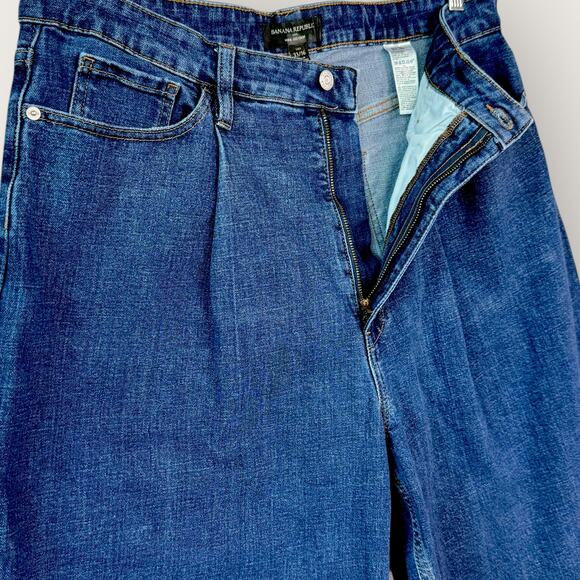Banana Republic Wide Leg Crop High Rise Blue Jeans Pleated Women Size 33/16 Tall - Picture 6 of 12